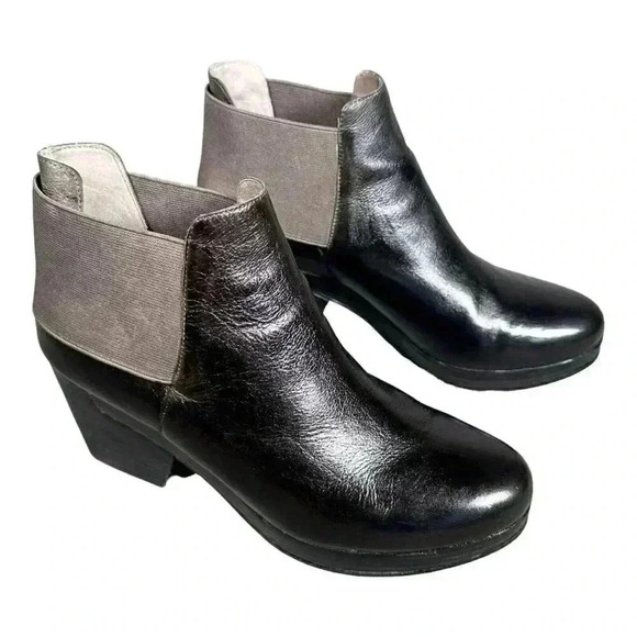 Eileen Fisher Ankle Boots Booties Black Women's 10 Stacked Heel Leather - Picture 3 of 9